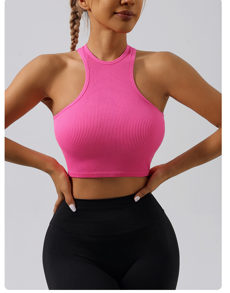 Hot Selling Custom Logo Ribbed Seamless Sleeveless Yoga Vest Cropped Wear Sports Fitness CROP Tops Women Tank Top