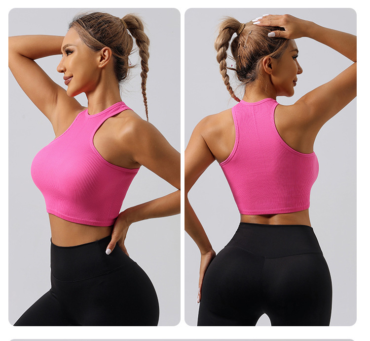 Hot Selling Custom Logo Ribbed Seamless Sleeveless Yoga Vest Cropped Wear Sports Fitness CROP Tops Women Tank Top