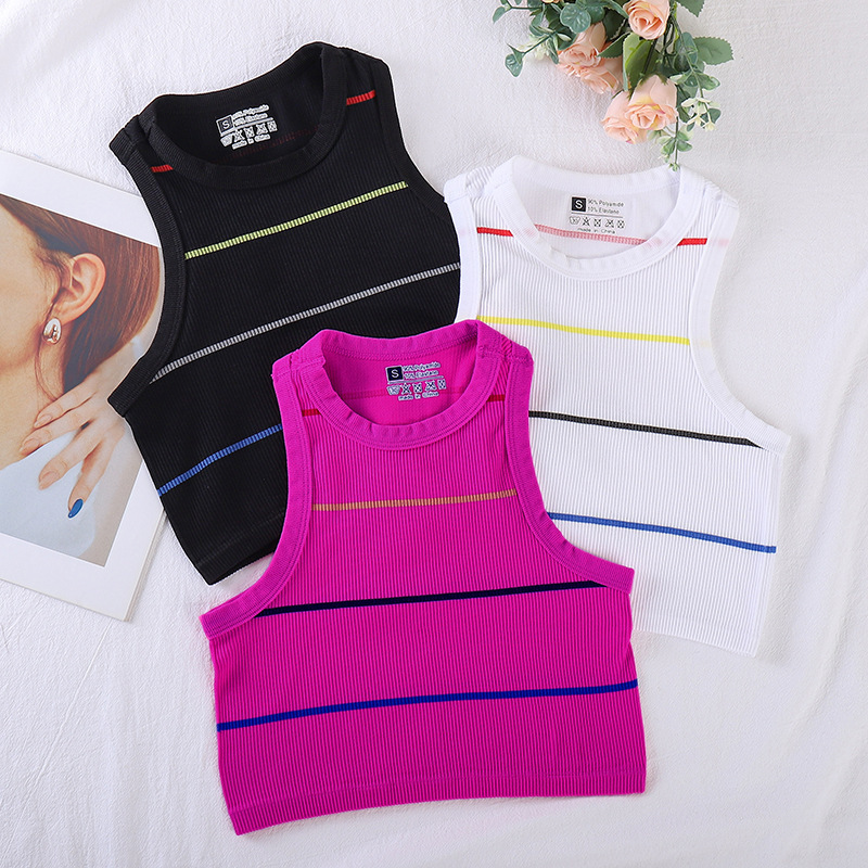 High Quality 95% Cotton 5% Spandex Crew Neck Women Sleeveless Crop Tank Top
