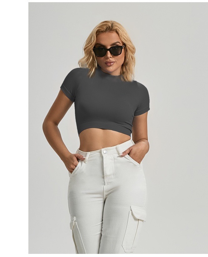 High Quality Popular Women's Crops Tops Ladies Blouse Cotton Plain Crop Top Shirt Cropped t Shirt Gym Sport T Shirts