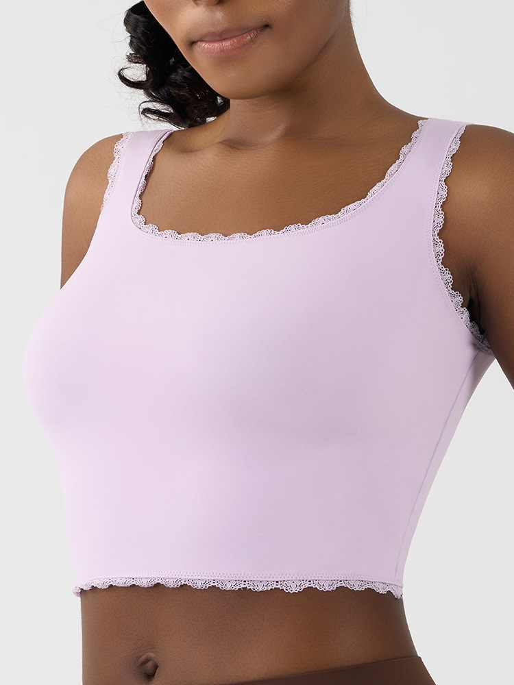 Custom Logo Seamless Yoga Wear Women's Gym Tank Tops Dropshipping Ladies Running Sports Ribbed Yoga Lace Tank Top for Women