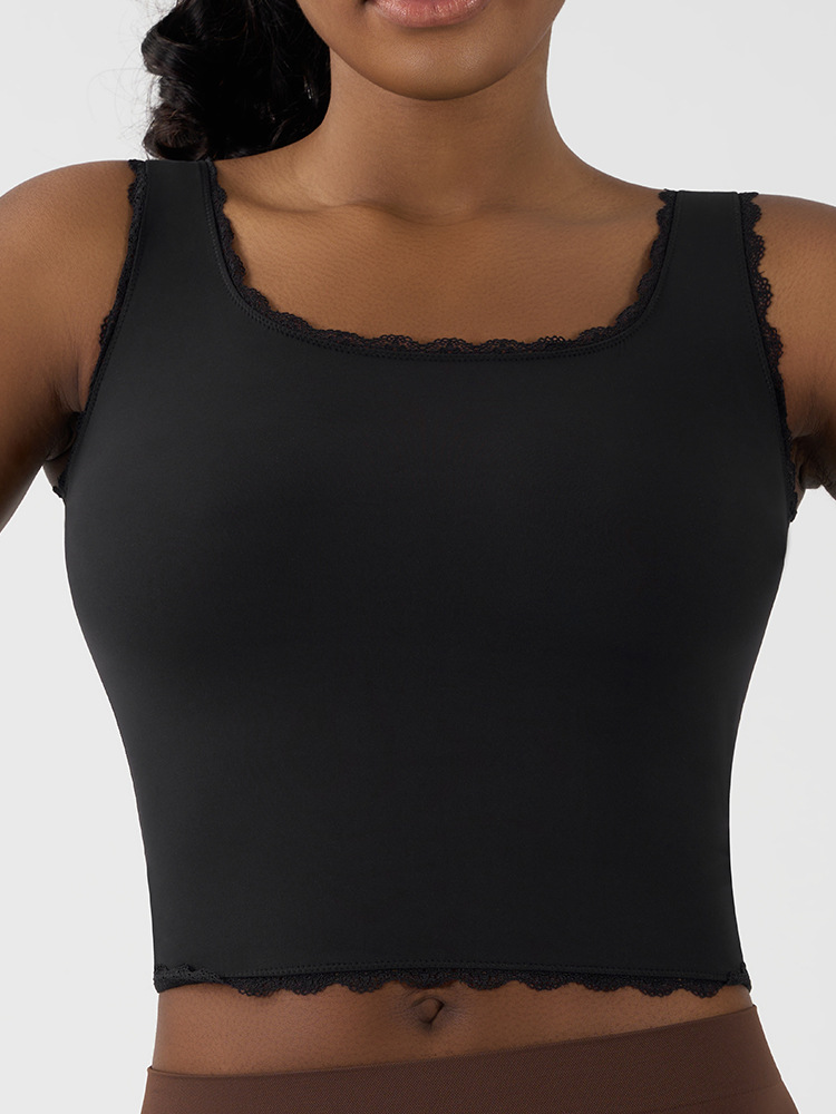 Custom Logo Seamless Yoga Wear Women's Gym Tank Tops Dropshipping Ladies Running Sports Ribbed Yoga Lace Tank Top for Women
