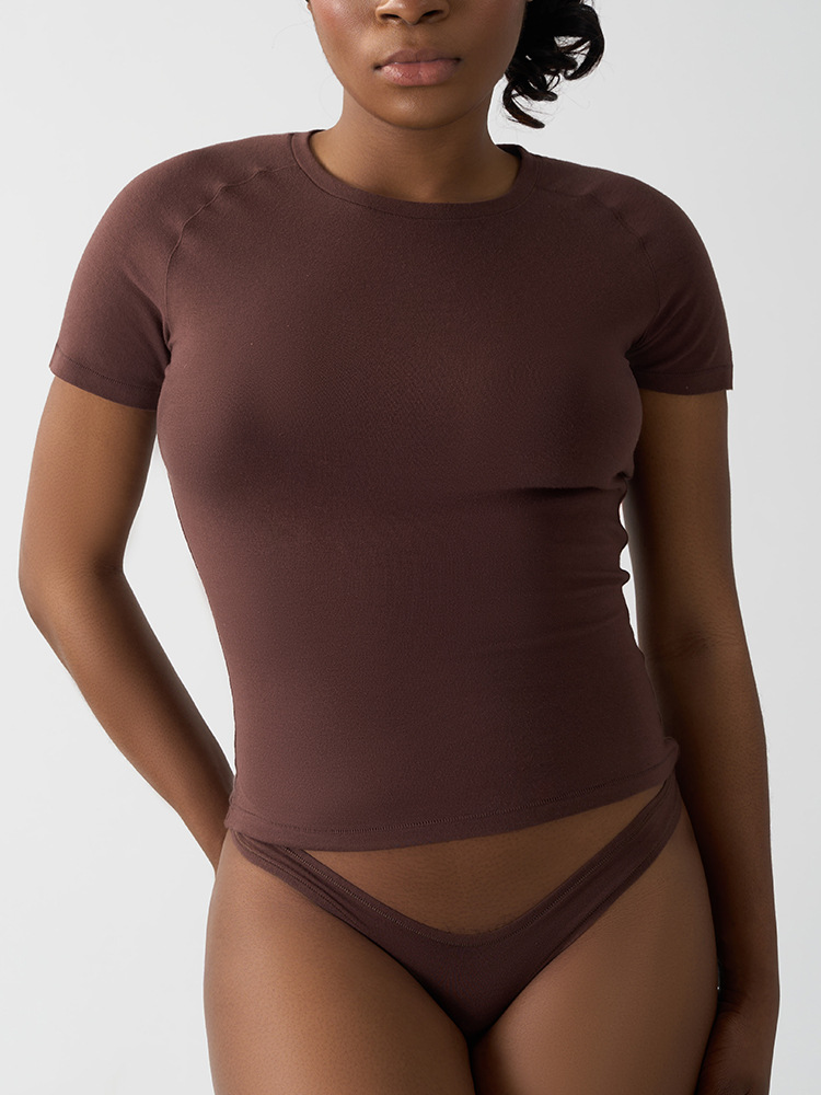 2025 Top Y2K Solid Short-Sleeved Women's T-Shirt Breathable Knitted Fabric  Rrew-Neck Yarn Dyed Sustainable Inside Design