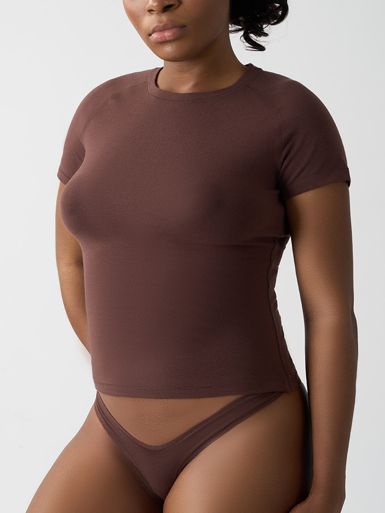 2025 Top Y2K Solid Short-Sleeved Women's T-Shirt Breathable Knitted Fabric  Rrew-Neck Yarn Dyed Sustainable Inside Design