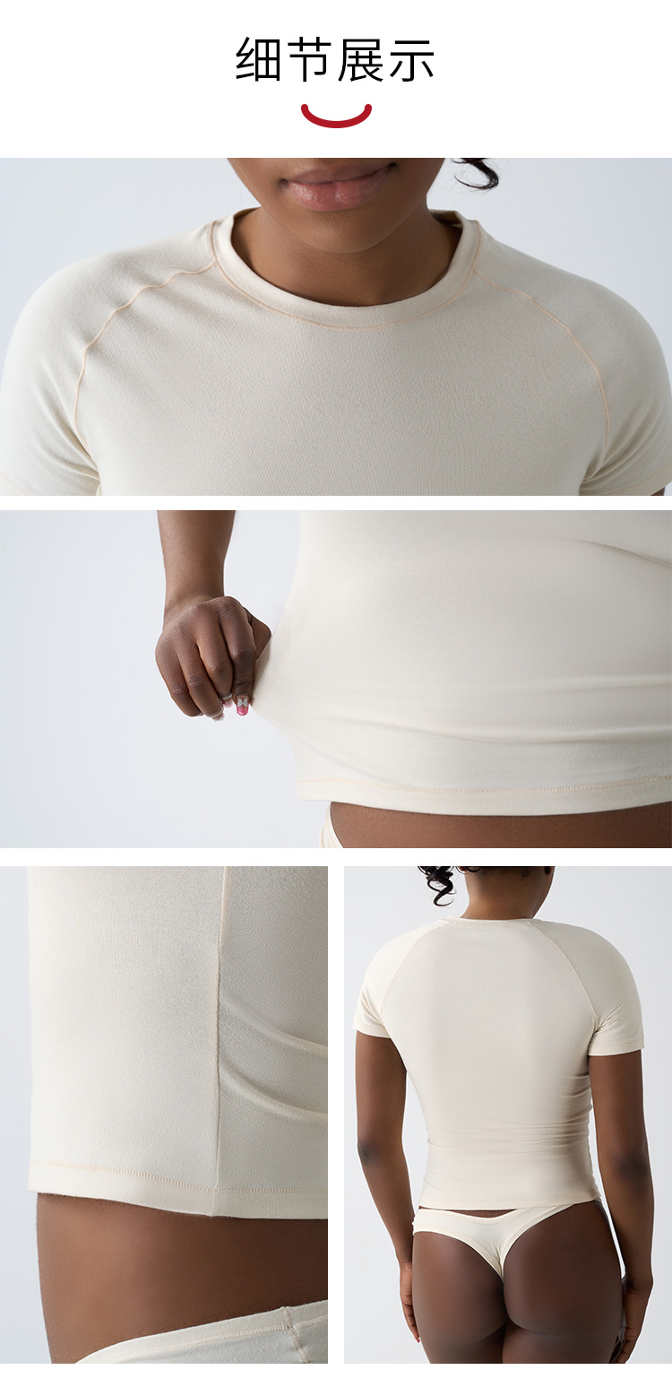 2025 Top Y2K Solid Short-Sleeved Women's T-Shirt Breathable Knitted Fabric  Rrew-Neck Yarn Dyed Sustainable Inside Design