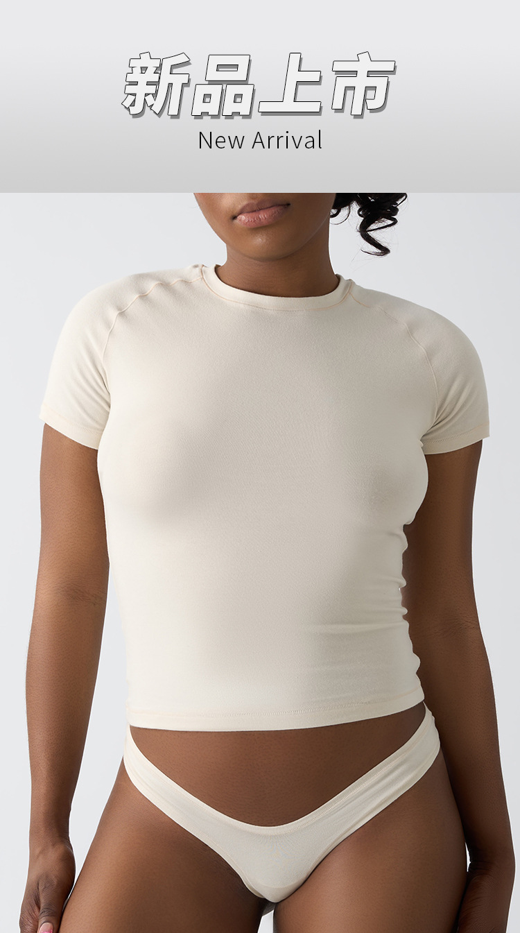 2025 Top Y2K Solid Short-Sleeved Women's T-Shirt Breathable Knitted Fabric  Rrew-Neck Yarn Dyed Sustainable Inside Design